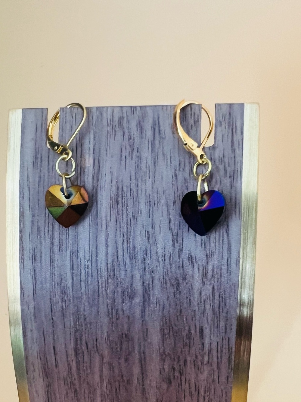 Violet Crystal heart earrings Gold plated